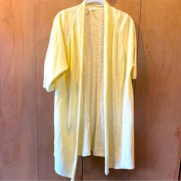 Eileen Fisher large  Light Yellow Open-Front cover up layering top - Picture 1 of 5